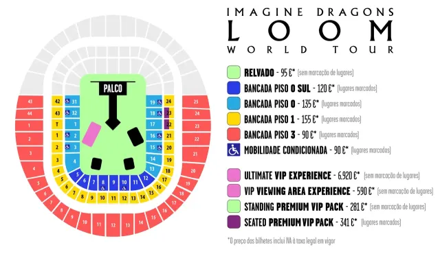 Imagine Dragons - Loom Word Tour - Planta e Preços.