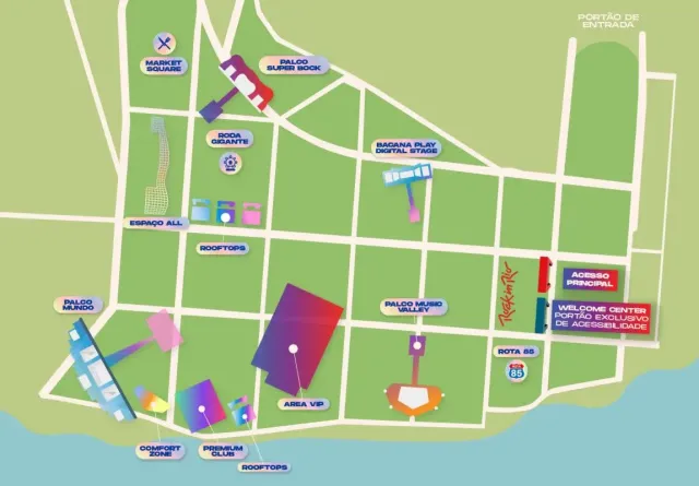 Mapa do recinto do Rock In Rio Lisboa 2026.